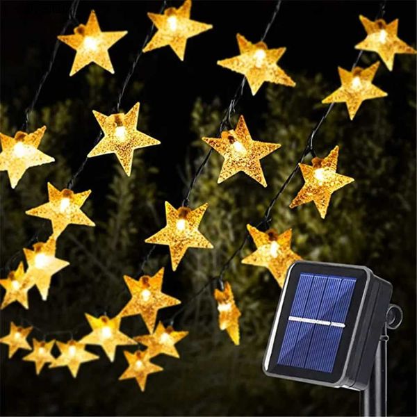 Lâmpadas de gramado Solar Star String Luzes 8 Modos Twinkle Fada À Prova D 'Água Guirlanda Para Jardins Ao Ar Livre Gramado Árvore De Natal Cerca Varanda Decoração Q231125