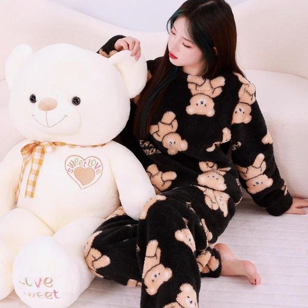 Pigiama da notte da donna Set pigiama da cartone animato Pigiama casual Mujer 2 pezzi Pjs Pigiama Autunno Inverno Orso Kawaii Homewear