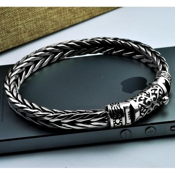 Bağlantı Bilezikleri 925 Sterling Gümüş Dragon Tahıl Bileziği Erkekler için Dokuma Tasarım Erkek Bangles Thai Keel Takı Hediyesi