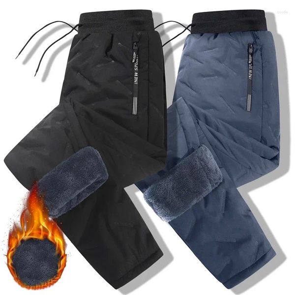 Calças masculinas inverno lambswool quente engrossar sweatpants homens moda corredores à prova de água casual grande lã calças oversize