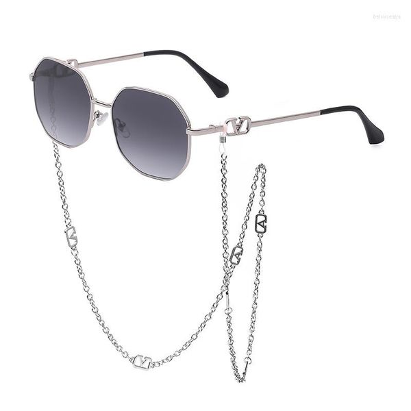 Sonnenbrille Kette 2023 Weibliche High-end-Mode Runde Metall Rahmen Gläser Trendy Neueste Stil Ultraviolett Beweis UV400