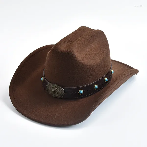 Berets Vintage Western Cowboy Hut für Männer Frauen Roll Krempe Lady Cowgirl Jazz mit Leder Cloche Sombrero Hombre Caps