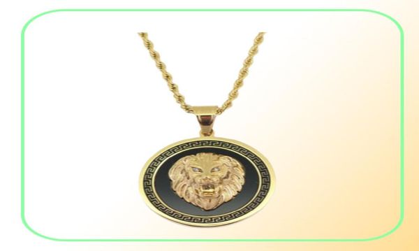 hip hop lion head round pendant necklaces for men western animal luxury necklace Stainless steel Cuban chains dog jewelry 48001932627