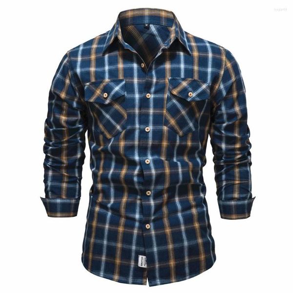 Freizeithemden für Herren BabYoung 2023 Causal Cotton Plaid For Men Luxury Social Dress Shirt Long Sleeve Checkered Men's Clothing