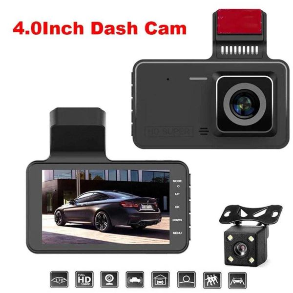 V1 4 pollici IPS Touch Screen Dash Cam 1080P DVR per auto Dual Lens Dash Camera Dashcam Videoregistratore grandangolare Telecamera posteriore Visione notturna