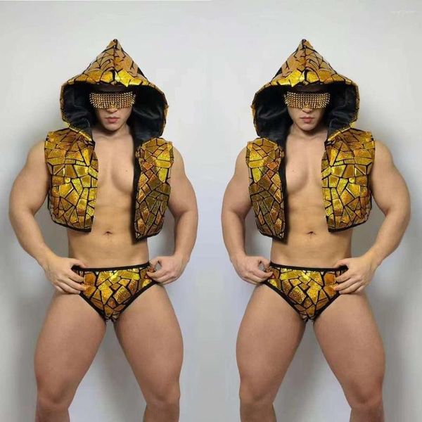 Men's Tracksuits Nightclub DJ Men dançarino Gogo fantasia Burning Man Roupet Roupa Dança de dança com capuz com capuz Lens coletores