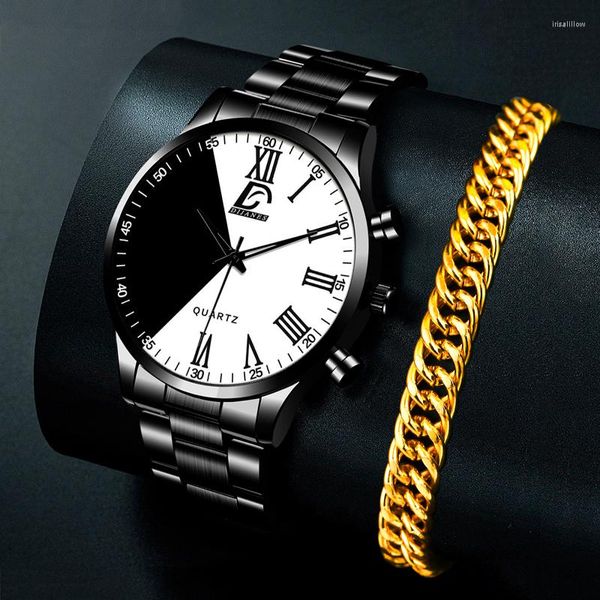 Armbanduhren Mode Herren Minimalistisch Kreative Zweifarbige Spleißuhren Herren Business Edelstahl Armbänder Quarzuhr Reloj Hombre