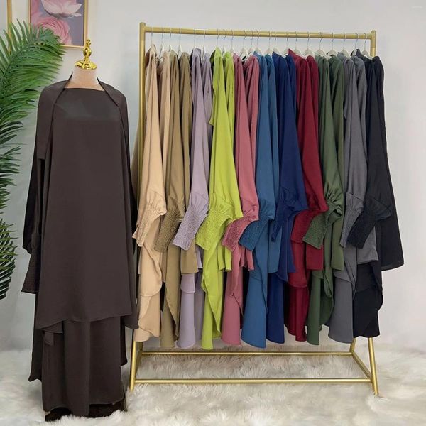 Ethnische Kleidung Jilbab 2-teiliges Set seidige Satin-Gebetskleidung Frauen Islam Khimar Hijab Abaya und Rock muslimische Outfits Dubai Turk Ramadan Eid