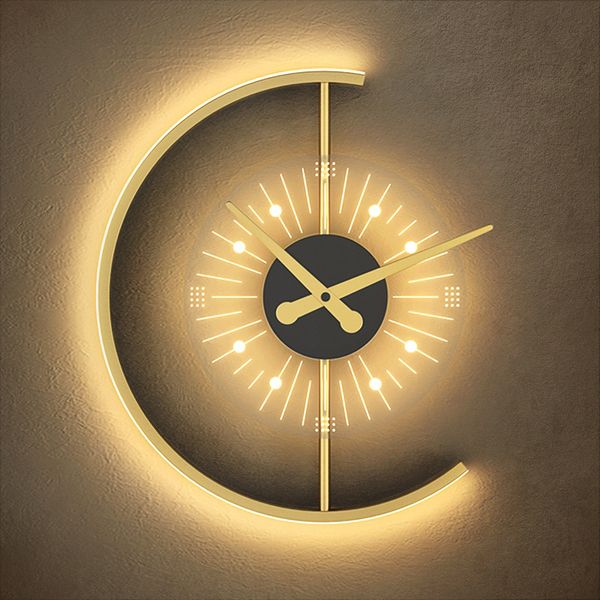 Lampada da parete con orologio, lampada da comodino per camera da letto, luce nordica, lusso creativo, soggiorno, sfondo, lampada da parete, modellazione, luci decorative da parete per corridoio