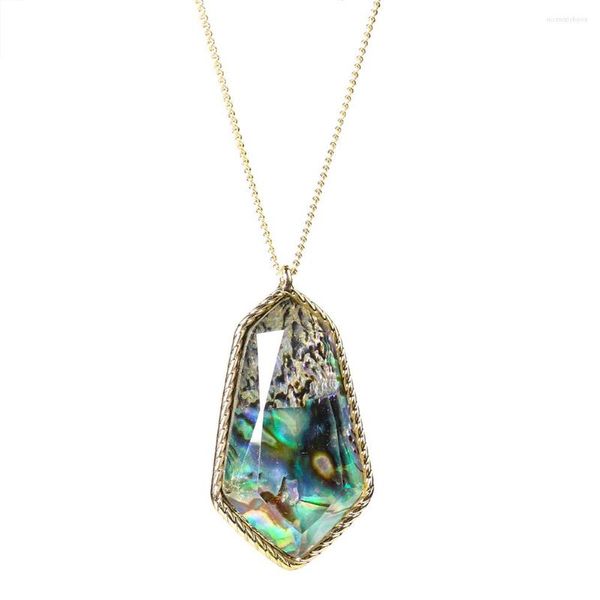 Colares pendentes de abalone shell natural tempo gem cabochon resina geométrica colar seta de cristal pora hyperbole woman jóia presente