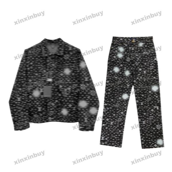 Xinxinbuy homens designer casaco jeans jaqueta céu estrelado carta jacquard define manga longa feminino branco cáqui preto XS-3XL