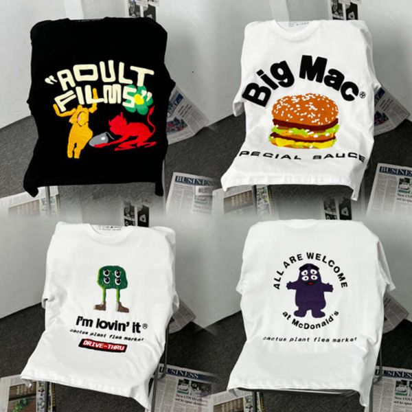 Modekleidung Designer T-Shirts T-Shirts Cpfm x Mcdonald Co Br ed Hamburg Schaumdruck Bombman Cartoon Lose Paar Kurzarm T-Shirt Trend