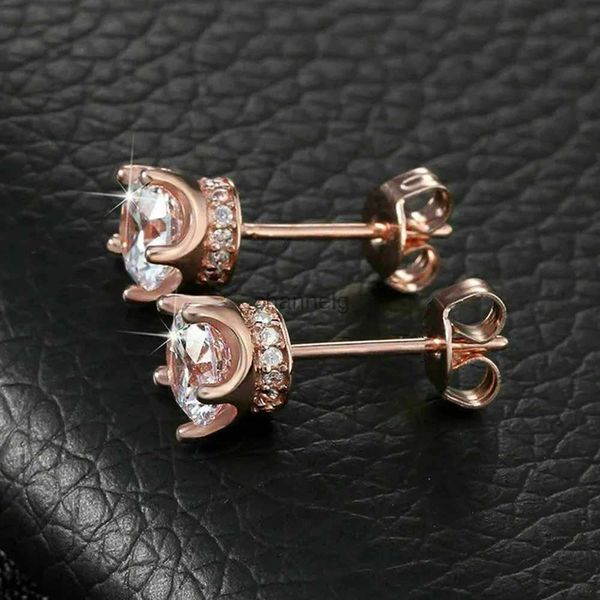 Stud Huitan Rosa Cor de Ouro Rodada Cubic Zirconia Brincos Delicados Acessórios de Orelha para Mulheres Presente de Aniversário Nova Moda Jóias YQ231125