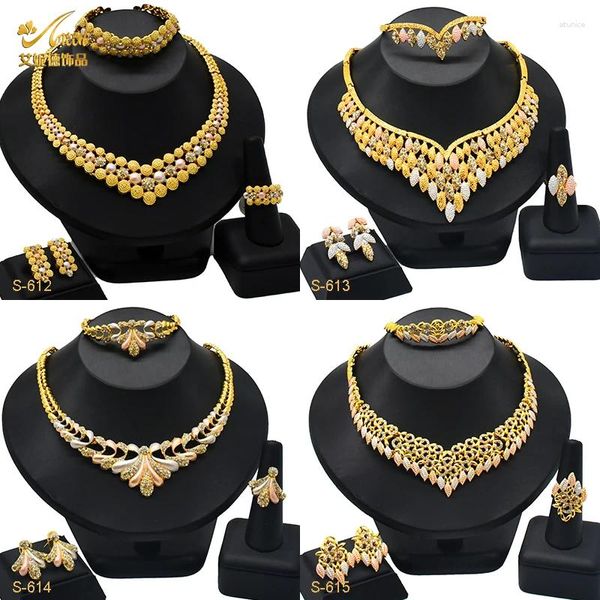 Brincos de colar Set ANIID 24K Gold Plated for Women Party Bridal Weddal Etiópia Luxo Dubai Jóias Presentes por atacado