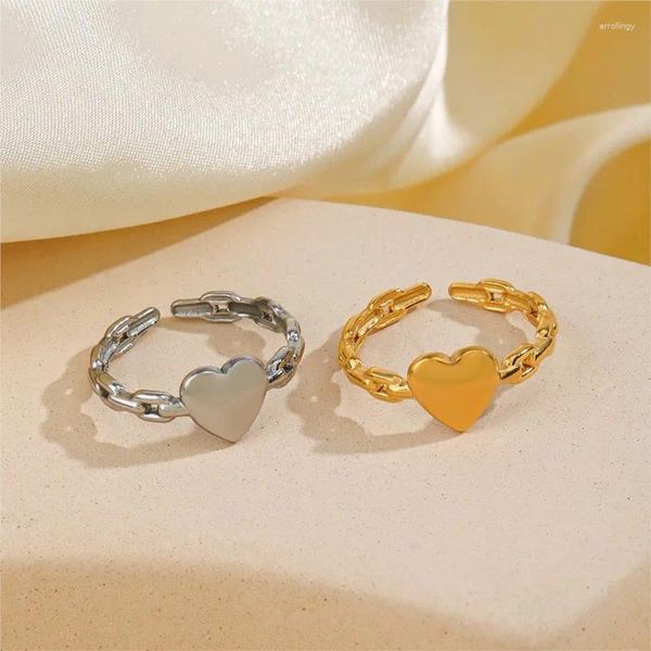 Cluster-Ringe ANENJERY 316L Edelstahl Spleißkette Dreidimensionaler Herz-offener Ring für Frauen Französisch Einfache Party Schmuck Geschenk
