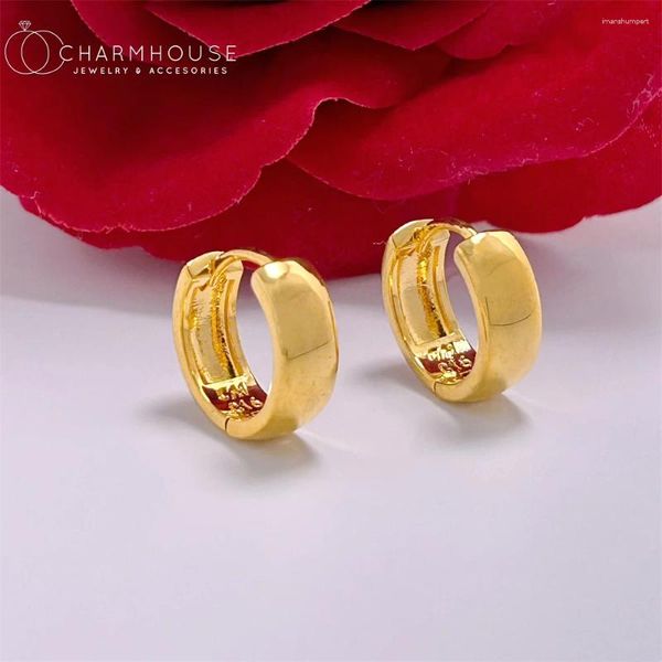 Серьги-кольца из 24-каратного золота, массивные для женщин, 16 мм, гладкие манжеты для ушей Brincos Femme, модные ювелирные аксессуары, подарки для вечеринок
