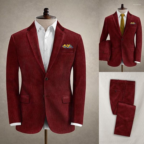 Abiti da uomo Smart Casual Smoking da uomo Custom Made Bello con risvolto risvolto giacca di velluto a coste Business Wedding Party Groom Suit Cappotto 2 pezzi