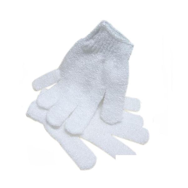 Spazzole da bagno Spugne Scrubber Guanti da doccia per corpo in nylon bianco Guanto esfoliante Scrubber Spa Mas Cellule di pelle morta Consegna a goccia Home Gar Dhb83