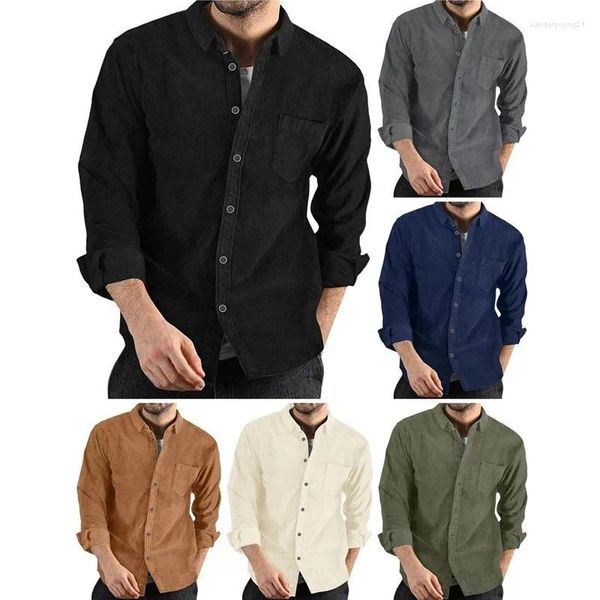 Camicie casual da uomo Camicia autunno-inverno Manica lunga Risvolto Maschile Camicia in velluto a coste 2023 Nero Verde Abbigliamento uomo Tempo libero