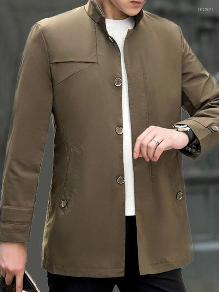 Herren Jacken Herren 2023 Frühling Herbst Einreiher Trenchcoat Jacke Herren Einfarbig Khaki Windjacke Für Herren 4XL Q475