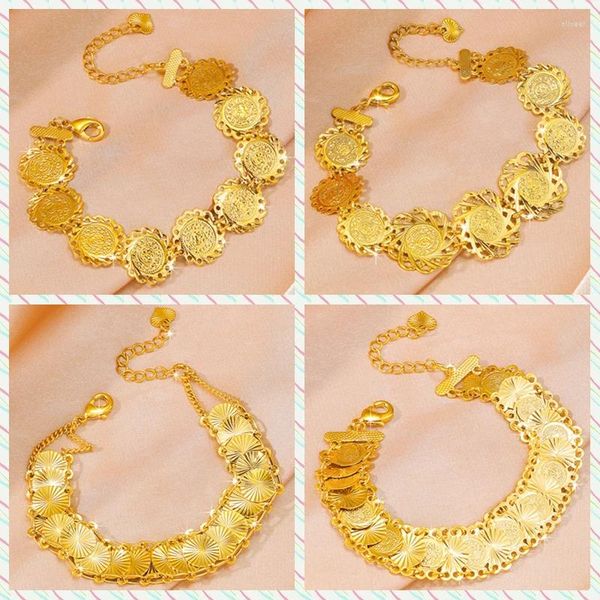 Braccialetti a maglie Bracciale con moneta antica placcata in oro rame 24K Gioielli da donna Dubai Medio Oriente Arabo Abbigliamento quotidiano Regali decorativi per feste