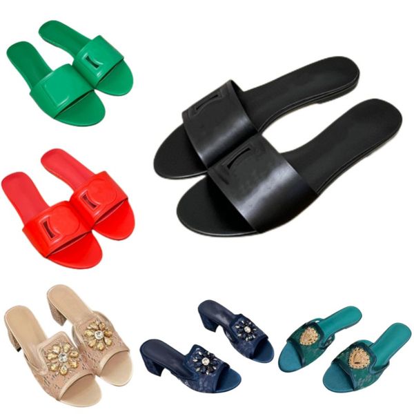 Neue Mode -Slipper Designer Sandalen Echtes Leder flacher Boden Beach Outdoor Anti -Slip -Buchstaben Ein Wort Blume Süßigkeiten Schuhe Innenräume