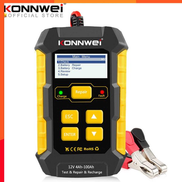 Novo Konnwei KW510 12V 5A Automático Testador de Bateria de Bateria Automática Carregador de Reparador de Pulso Mumido Deca Deca Deca Deca de Carro Reparo AGM Gel