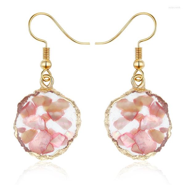 Orecchini pendenti Dayoff Broken Stone Round Fake Druzy Orecchino per le donne 2023 Bohemian Handmade Pink Resin Drop Design Jewelry E241