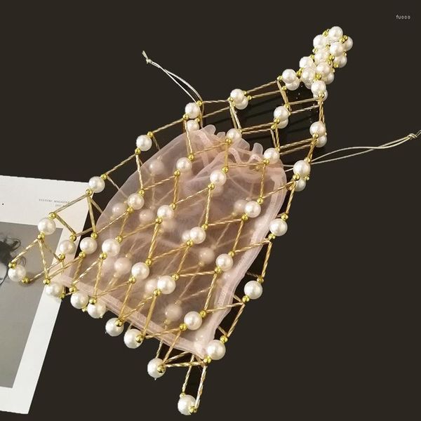 Akşam çantaları içi boş metal inci organze kova çanta peri örgüsü örgü telefon çantası makyaj zarif bayanlar parti çanta