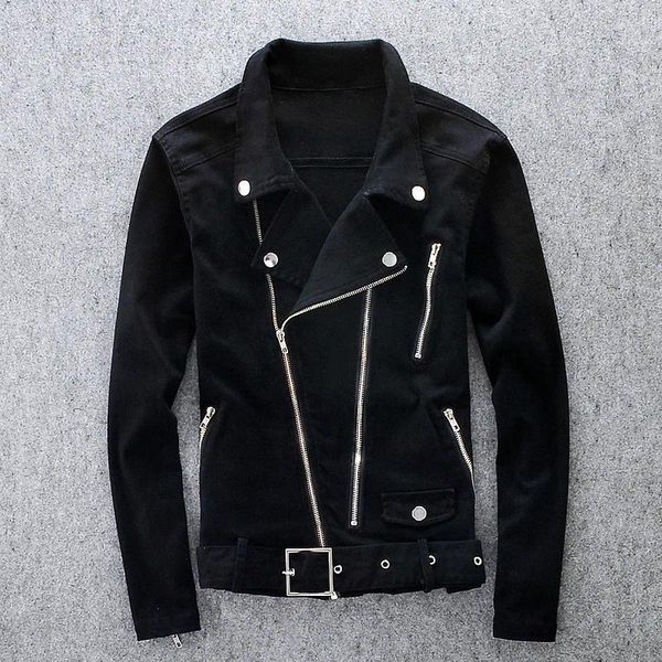 Erkek ceketleri yüksek sokak siyah multi fermuarlar denim ceket erkek hip hop punk motosiklet vintage ceket chaquetas hombre