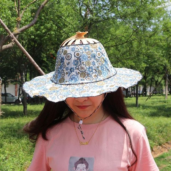 Cappello da cappello a bordo largo per viaggiare regolabile per la ventola pieghevole pieghevole in bambù pieghevole e spiaggia estiva