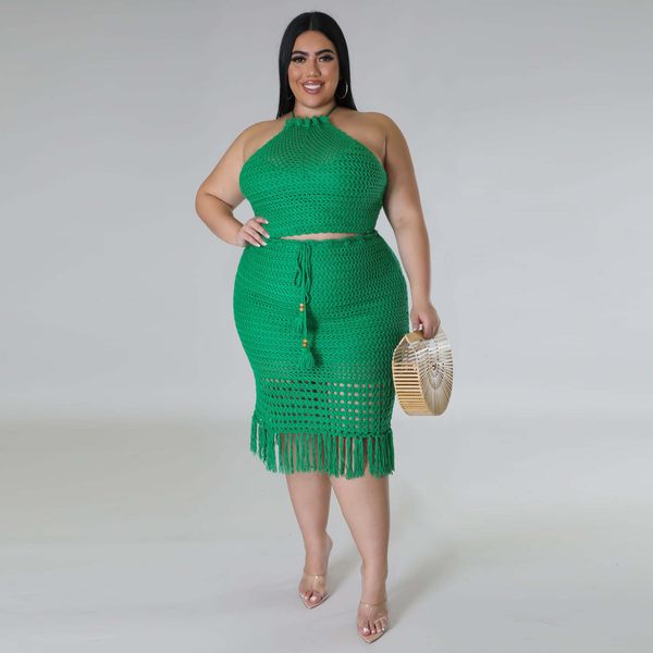 Vestidos de tamanho plus size mulheres tricotadas vestido com franjas sem mangas moda moda pano elegante fêmea luxuosa na noite de primavera Janela de janela 230425