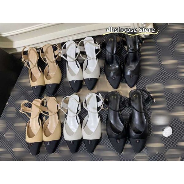 Cnel Damen Kleid Schuhe Channnel Sandalen Damen Loafer Ziegenleder Cap Toe Damen Sandale Party Hochzeit High Heels Echtes Leder Hausschuhe mit niedrigem Absatz Damenschuhe Slides