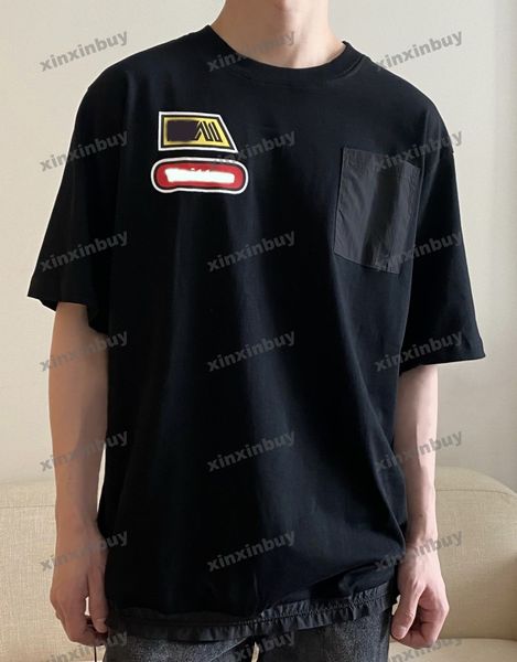 xinxinbuy T-shirt da uomo firmata 23ss Stampa motivo a lettere colorate Tasca in nylon manica corta da donna in cotone Nero bianco XS-XL