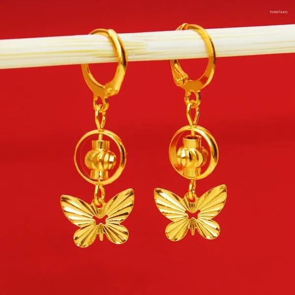 Висячие серьги, золото 9999, полная бабочка, крючок из бисера с длинным листом для женщин, имитация моды