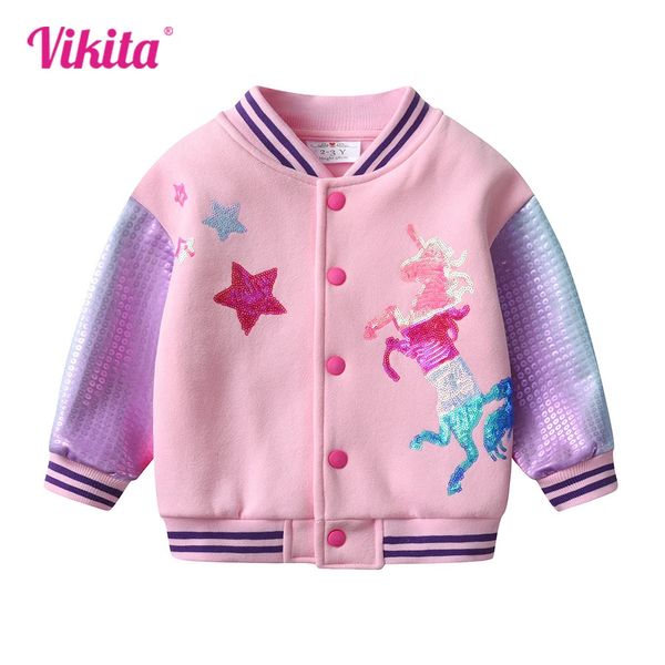 Jacken VIKITA Kinder Herbst Winter Dicke Jacke und Mantel Mädchen Einhorn Pailletten Applizierte Rosa Outwear Baumwolle Casual Sport 231124