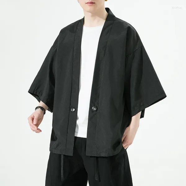 Camicie casual da uomo Kimono giapponese Estate Cardigan oversize con maniche a tre quarti Giacche da uomo Street Protezione solare Outwear Taglie forti