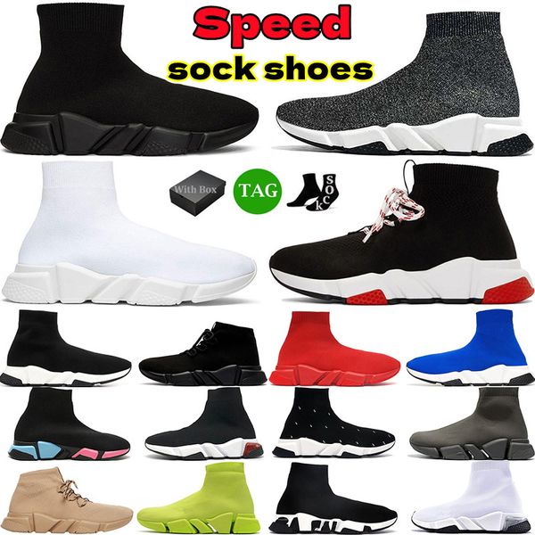 Speed 1.0 2.0 Designer Casual Shoes Paris Graffiti Trainers Knit runner Socks Black Watermark кроссовки на платформе Мужчины Женщины Эластичные кроссовки balenciagas balencaiga