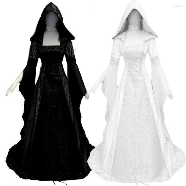 Lässige Kleider Retro Kirche Nonne Langarm Kapuzenkleid Bodenlangen Kostüme Für Frauen Vestido Cosplay Medieval Mysterious Sacrifice