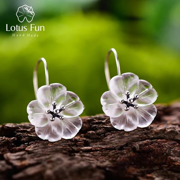 Stud Lotus Fun Veri orecchini in argento sterling 925 fatti a mano Designer di alta gioielleria Fiore sotto la pioggia Orecchini pendenti alla moda per le donne 231124