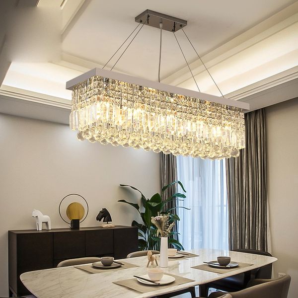 Lustre de cristal simples moderno retangular candelabro de jantar atmosfera lâmpada de sala de jantar doméstico house personalized criativo dinin