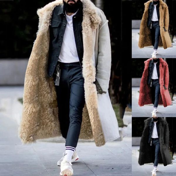 Jaquetas masculinas Mens Casaco Inverno Engrossado Imitação de Pele Sólida Cardigan Masculino Longo Sobretudo Abrigo de Hombre Tamanho Grande 5XL 231124