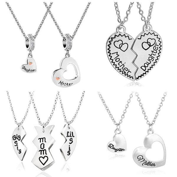 Collane con ciondolo Set Collana con cuore madre figlia Giunzioni in lega Lettera incisa Amore per donne Ragazze Mamma Gioielli RegaloPendente