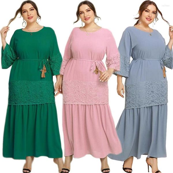 Abbigliamento etnico Plus Size 4XL Kaftan Lace Abaya Dubai Musulmano Abito Hijab da donna Turchia Caftano Maxi abito da festa lungo Abito islamico