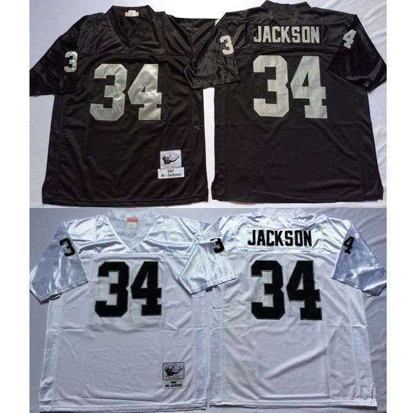 Abbigliamento da football americano Bo Jackson 34 maglie ritorno al passato uomo bianco nero camicia mitchell ness taglia adulto maglia cucita ordine misto