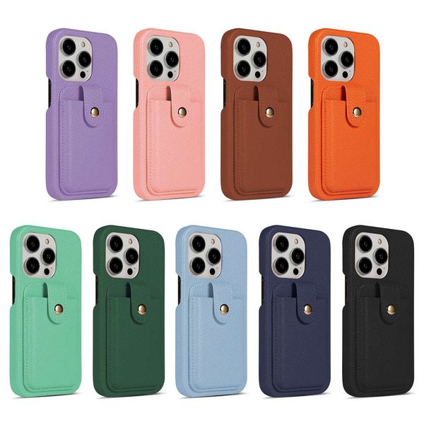 Capa de telefone de couro de seixo estilo minimalista com suporte de cartão protege até 3 cartões para iphone 13 14 15 15pro Max