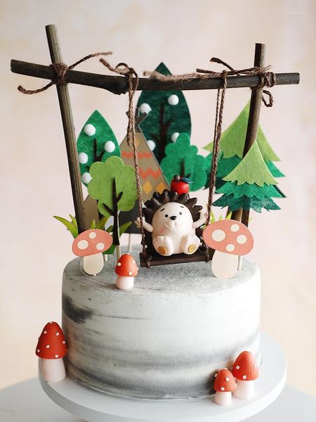 Festive Supplies First Parti Happy Birthday Topper Cake Hedgehog A Swing Decor Hawaiian Party Baking Decoration Tools