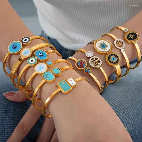 Armreif, modernes Edelstahl-Armband für Frauen, blaues Tropfenöl, türkisfarbenes Paar, Luxus-Designer-Schmuck