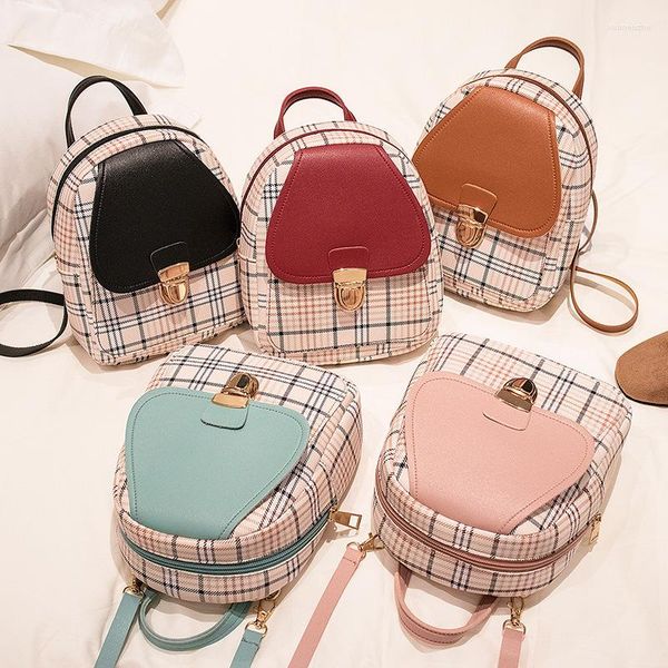 Schultaschen Mini Rucksack Umhängetasche Für Teenager Mädchen Plaid Frauen Schulter Telefon Geldbörse Koreanischen Stil Trendy Weiblich 2023