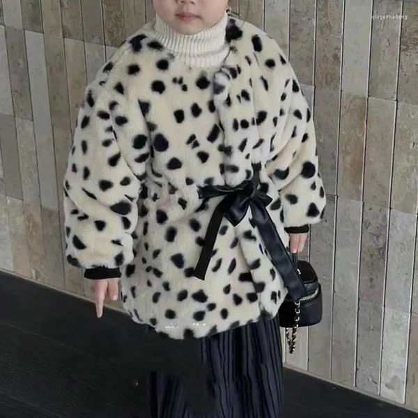 Daunenmantel für Mädchen, gepunktet mit Plüsch-Baumwolle und verdickter Kinder-Strickjacke, modisches Kinder-Outfit, warme Winterjacke